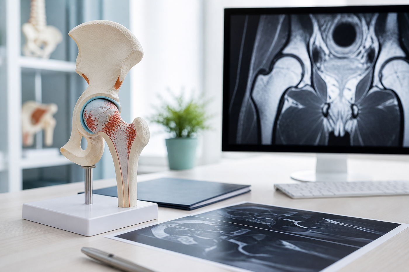 Hip model and MRI scan for early avascular necrosis assessment